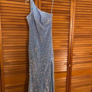 Elegant Blue Sequin One-Shoulder Dress Excellent Condition